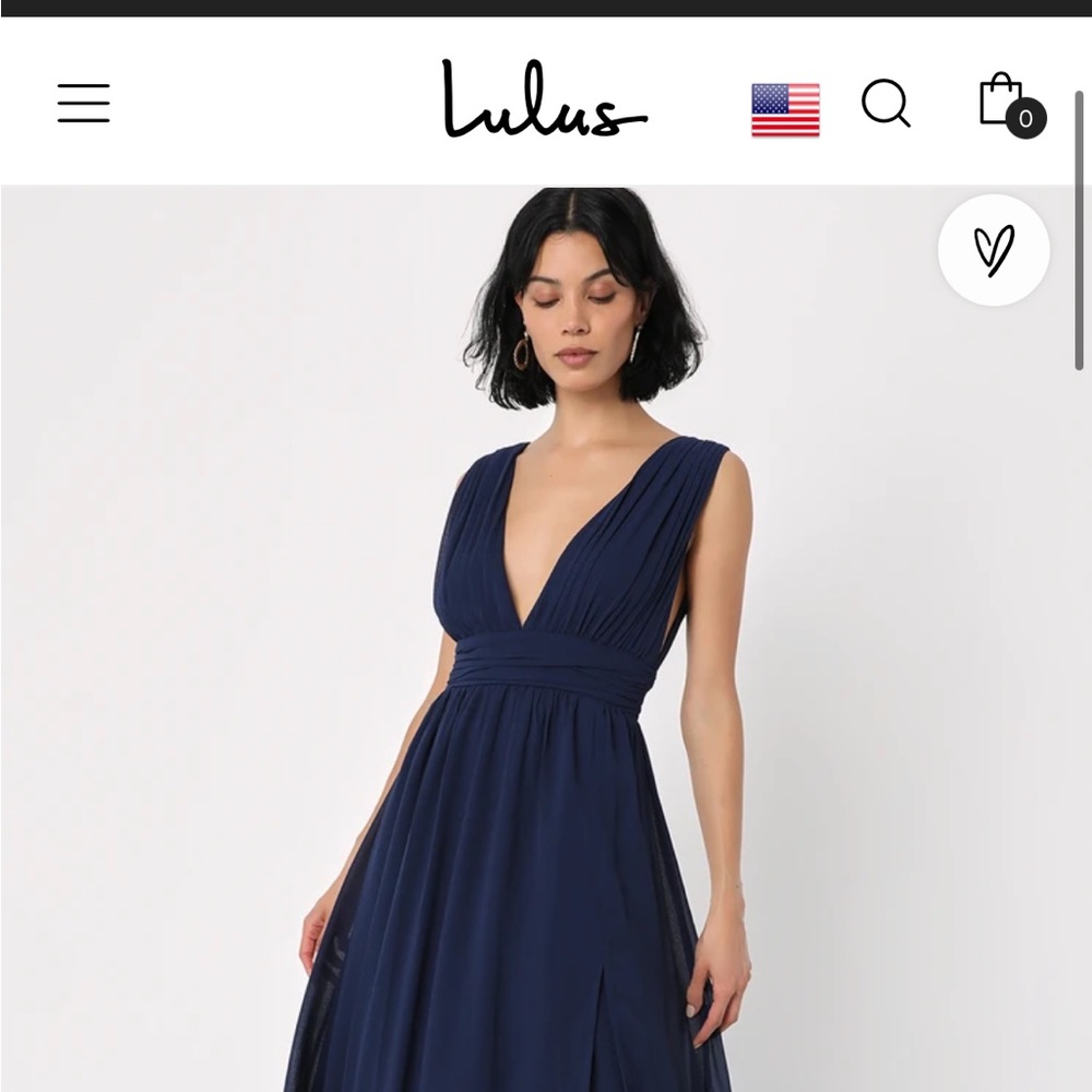 Lulu’s dress navy blue heavenly hues long dress with slit
